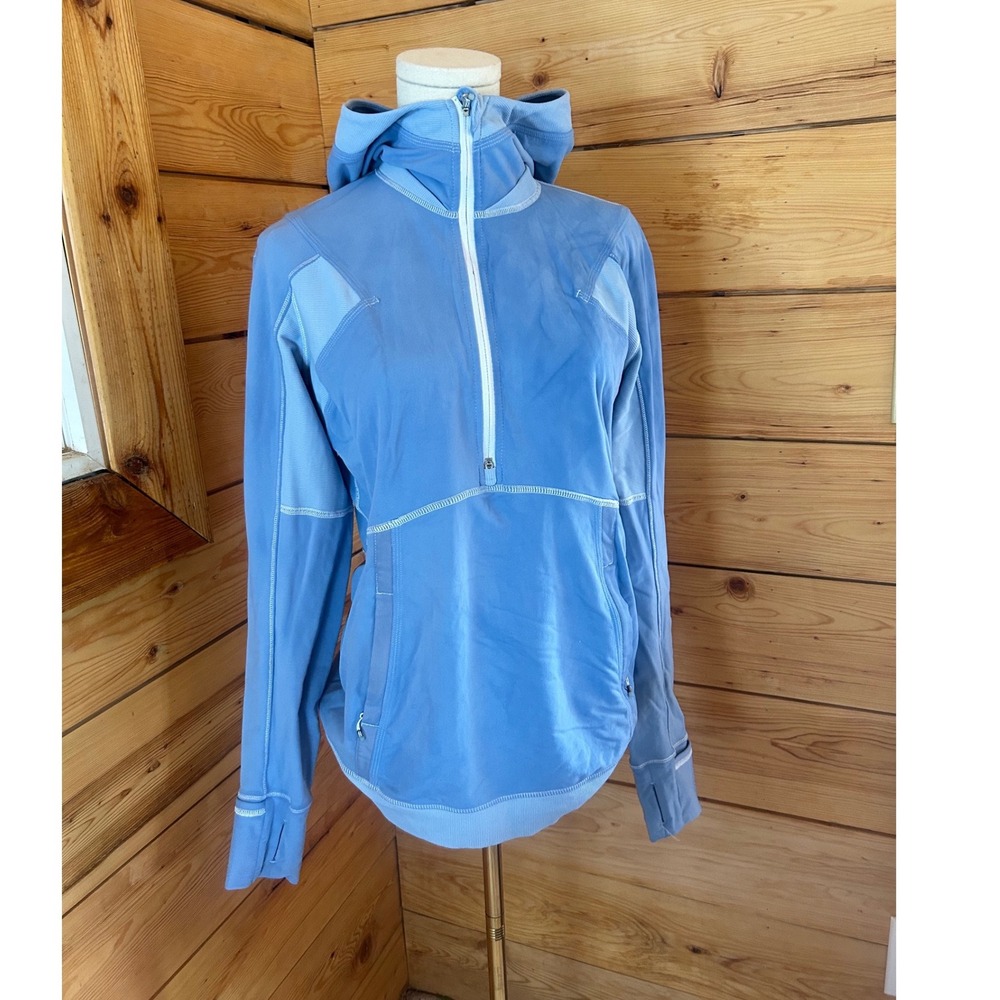 Lululemon Run Speed Pullover Hoodie Women Large Blue Half Zip Thumbholes Running
